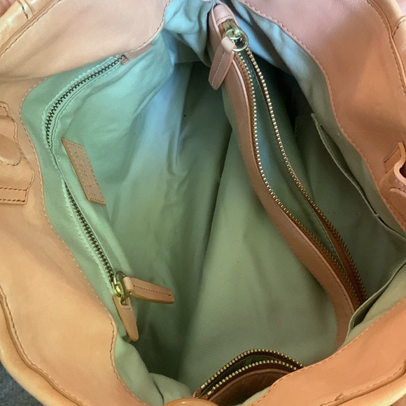 J.CREW NUDE PEACH LEATHER SATCHEL BAG WITH CROSSBODY CHAIN - Picture 6 of 11